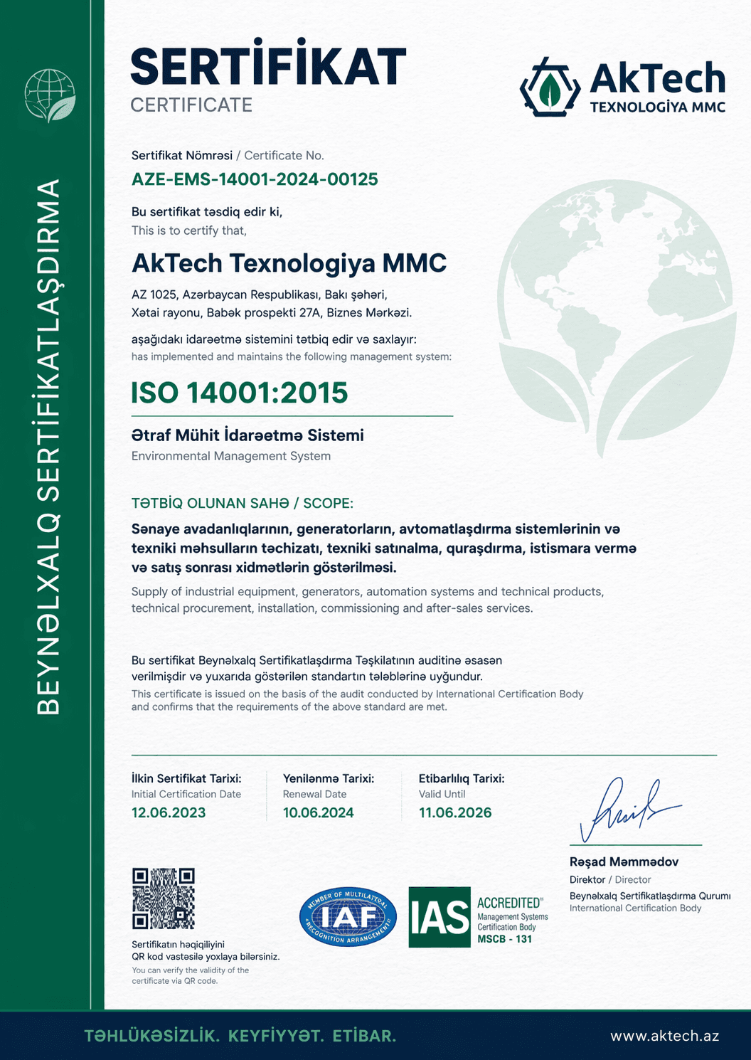 ISO 14001 sertifikat nişanı